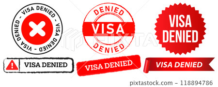 Visa denied rejected rejection deny prohibited passport stamp badges sign sticker emblem design set collection 118894786