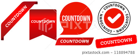 Countdown stamp red badge time count limit deadline timer announcement sticker label ribbon banner design set collection illustration 118894788