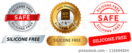 Silicone free product care health safety guarantee stamp colorful badges sign symbol label sticker design set collection 118894804