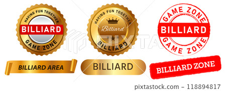 Billiards zone place stamp red gold badge sticker emblem label game arena sport design set collection illustration Billiards zone place stamp red gold badge sticker emblem label game arena sport design set collection illustration 118894817