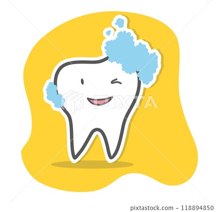 Teeth care and hygiene concept. Healthy happy teeth. Vector illustration 118894850