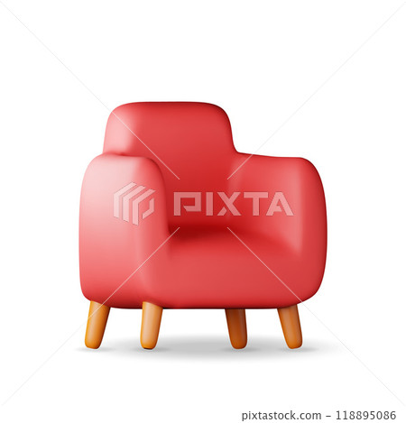 3d red armchair with wooden legs isolated 118895086