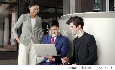 Group team business man and woman in formal meeting and discussing using laptop computer. 118895421