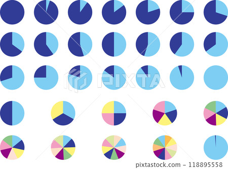 Illustration set of pie charts with 5% intervals and equal divisions Illustration set of pie charts with 5% intervals and equal divisions 118895558