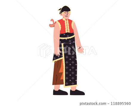 Indonesia traditional clothing Javanese Balinese Madurese ethnic cultural clothes heritage design icon character 118895560