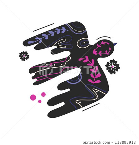 Folk ornamental bird and flowers. Best for greeting card. Template vector illustration. 118895918