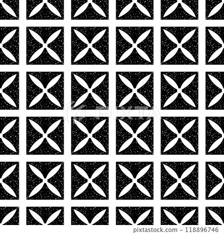 Seamless Black square and Flower and pattern on white background 118896746