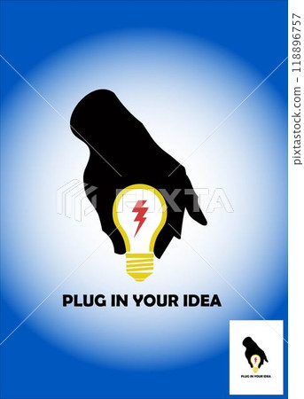 concept illustration of a hand plug in a bulb of idea, illustration and solution, illustration applied with the negative space technique 118896757