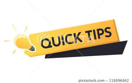 Quick tips icon or symbol with black and yellow color. Lightbulb element suitable for web. Vector illustration for helpful advice, tricks, solution or suggestion concept 118896862