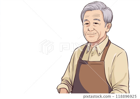 Senior man wearing an apron Senior man wearing an apron 118896925