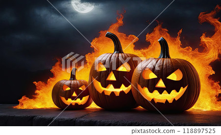 Flaming Halloween pumpkins 118897525