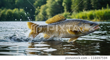 fish jumping with splashing 118897594