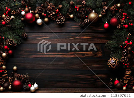 Christmas background with fir tree and baubles 118897631