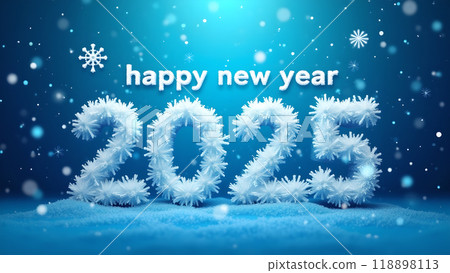 Snowflakes Falling Over a Blue Gradient Background happy new year 2025 118898113
