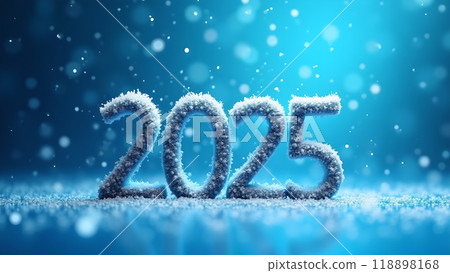 Snowflakes Falling Over a Blue Gradient Background happy new year 2025 118898168