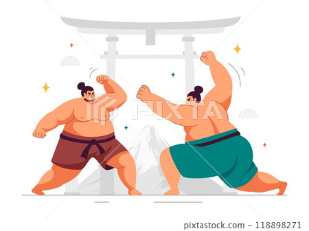 Sumo Wrestler Vector Illustration with Fighting Japanese Traditional Martial Art and Sport Activity in a Flat Style Cartoon Background 118898271