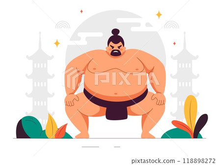 Sumo Wrestler Vector Illustration with Fighting Japanese Traditional Martial Art and Sport Activity in a Flat Style Cartoon Background 118898272
