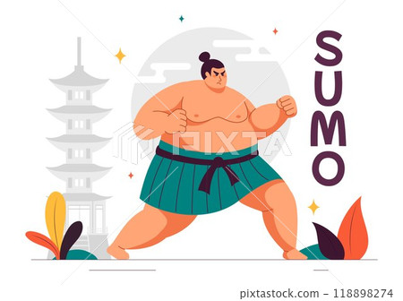 Sumo Wrestler Vector Illustration with Fighting Japanese Traditional Martial Art and Sport Activity in a Flat Style Cartoon Background 118898274