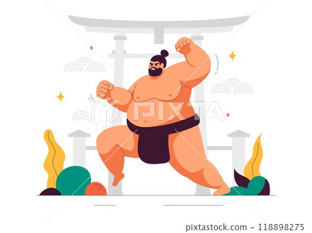 Sumo Wrestler Vector Illustration with Fighting Japanese Traditional Martial Art and Sport Activity in a Flat Style Cartoon Background 118898275