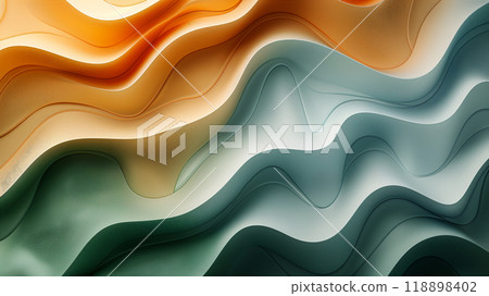 Abstract Wavy Green And Beige Pattern Background. Generative AI 118898402
