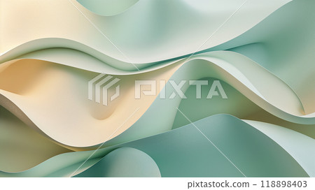 Abstract Wavy Green And Beige Pattern Background. Generative AI 118898403