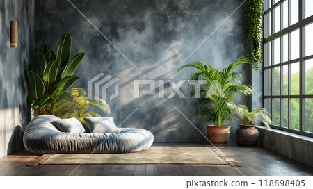 Modern indoor space with plants and natural light in a minimalist design. Generative AI 118898405