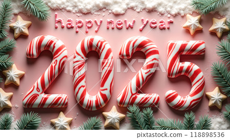 Candy Cane and Christmas Cookies Background new year 2025 118898536