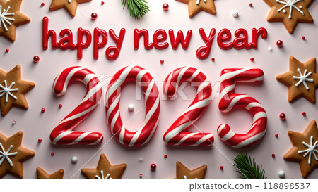 Candy Cane and Christmas Cookies Background new year 2025 118898537