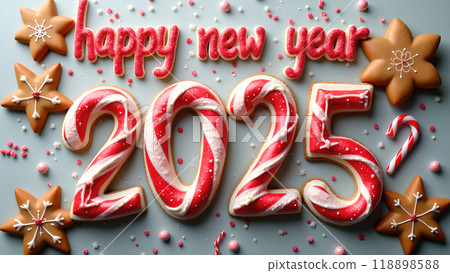 Candy Cane and Christmas Cookies Background new year 2025 118898588