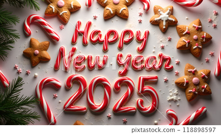 Candy Cane and Christmas Cookies Background new year 2025 118898597