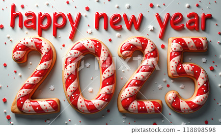 Candy Cane and Christmas Cookies Background new year 2025 Candy Cane and Christmas Cookies Background new year 2025 118898598