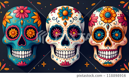 Sugar Skulls Face Paint Designs day of the dead 118898916