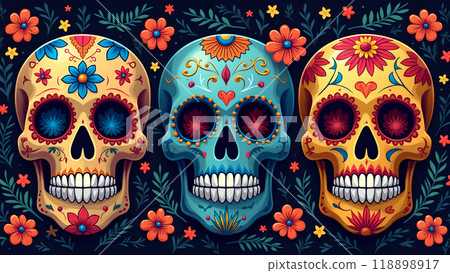 Sugar Skulls Face Paint Designs day of the dead 118898917