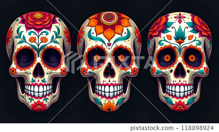 Sugar Skulls Face Paint Designs day of the dead 118898924