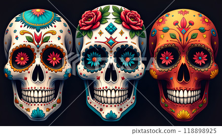 Sugar Skulls Face Paint Designs day of the dead 118898925