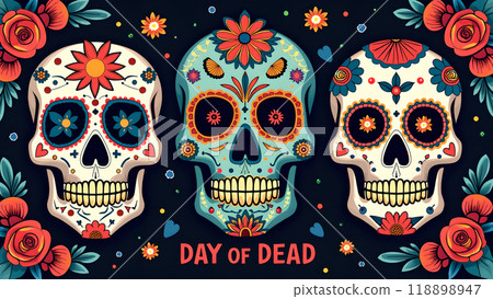 Sugar Skulls Face Paint Designs day of the dead 118898947