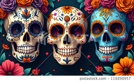Sugar Skulls Face Paint Designs day of the dead 118898957