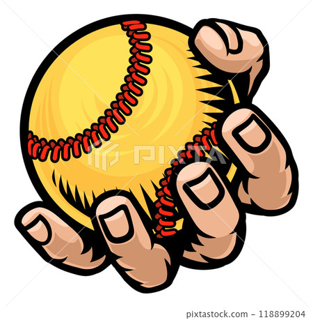Mascot Person Hand Fist Holding Softball Ball 118899204
