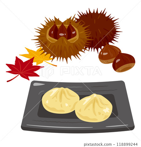 Chestnuts and chestnut paste on a plate 118899244