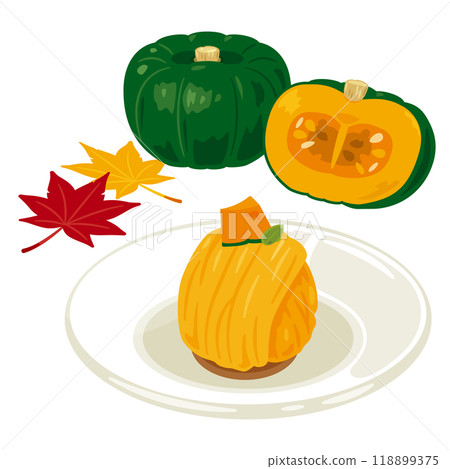 Pumpkin Mont Blanc and pumpkin set served on a plate 118899375