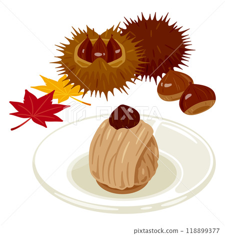 日本板栗勃朗峰和板栗放在盤子上 118899377