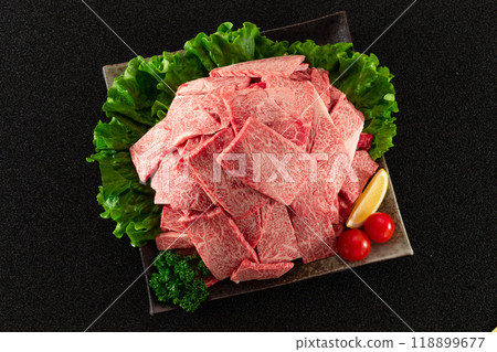 Domestic Japanese Black Beef Cuttings Yakiniku Bird's-eye View 118899677