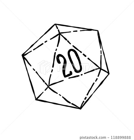 Fantasy tabletop icosahedron illustration in retro style. D20 dice for dnd board game. Fantasy tabletop icosahedron illustration in retro style. D20 dice for dnd board game. 118899888