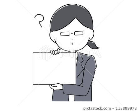 Female office worker with glasses putting out a flip chart 6 Female office worker with glasses putting out a flip chart 6 118899978