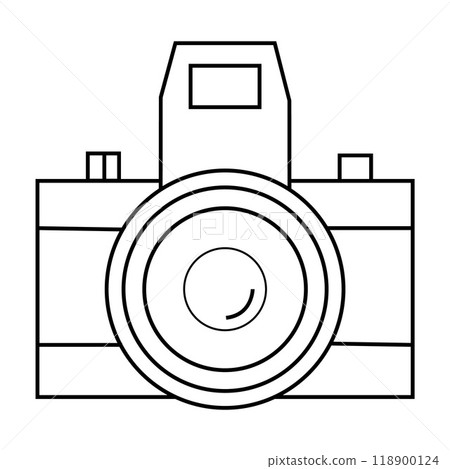 Black White Classic Camera Icon. Vintage Camera Illustration For Graphic Design Projects, Emblems, Or As Decorative Wall Art. Retro Vector Artwork. Detailed Design. Vector illustration 118900124