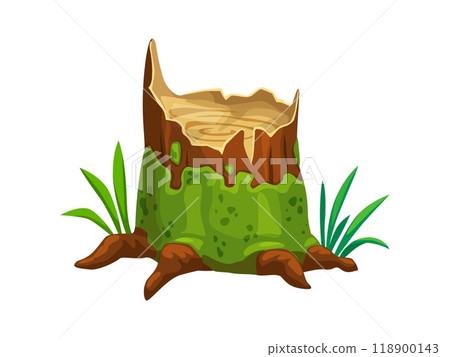 Tree stump with green moss and surrounding plants, natural and wild game asset captures a prehistoric jungle atmosphere for fantasy or dinosaur-themed environments, adventure and nature exploration Tree stump with green moss and surrounding plants, natural and wild game asset captures a prehistoric jungle atmosphere for fantasy or dinosaur-themed environments, adventure and nature exploration 118900143