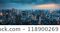 City skyline, night view with illuminated buildings 118900269