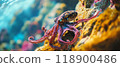 Colorful octopus on coral reef underwater 118900486