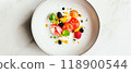 Fresh colorful salad on a white plate 118900544