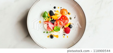 Fresh colorful salad on a white plate 118900544